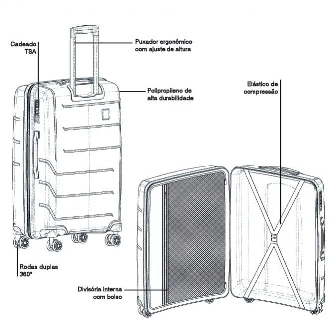 Mala Média Company Bag Fabricada em Polipropileno com Rodinhas